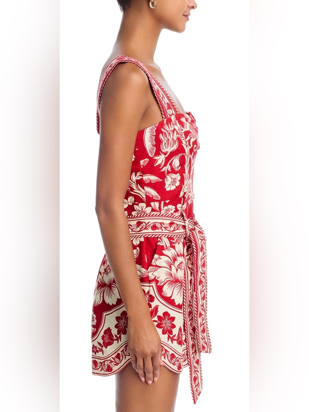 FARM Rio Red and Cream Floral Print Romper with Waist Tie - Picture 4 of 10